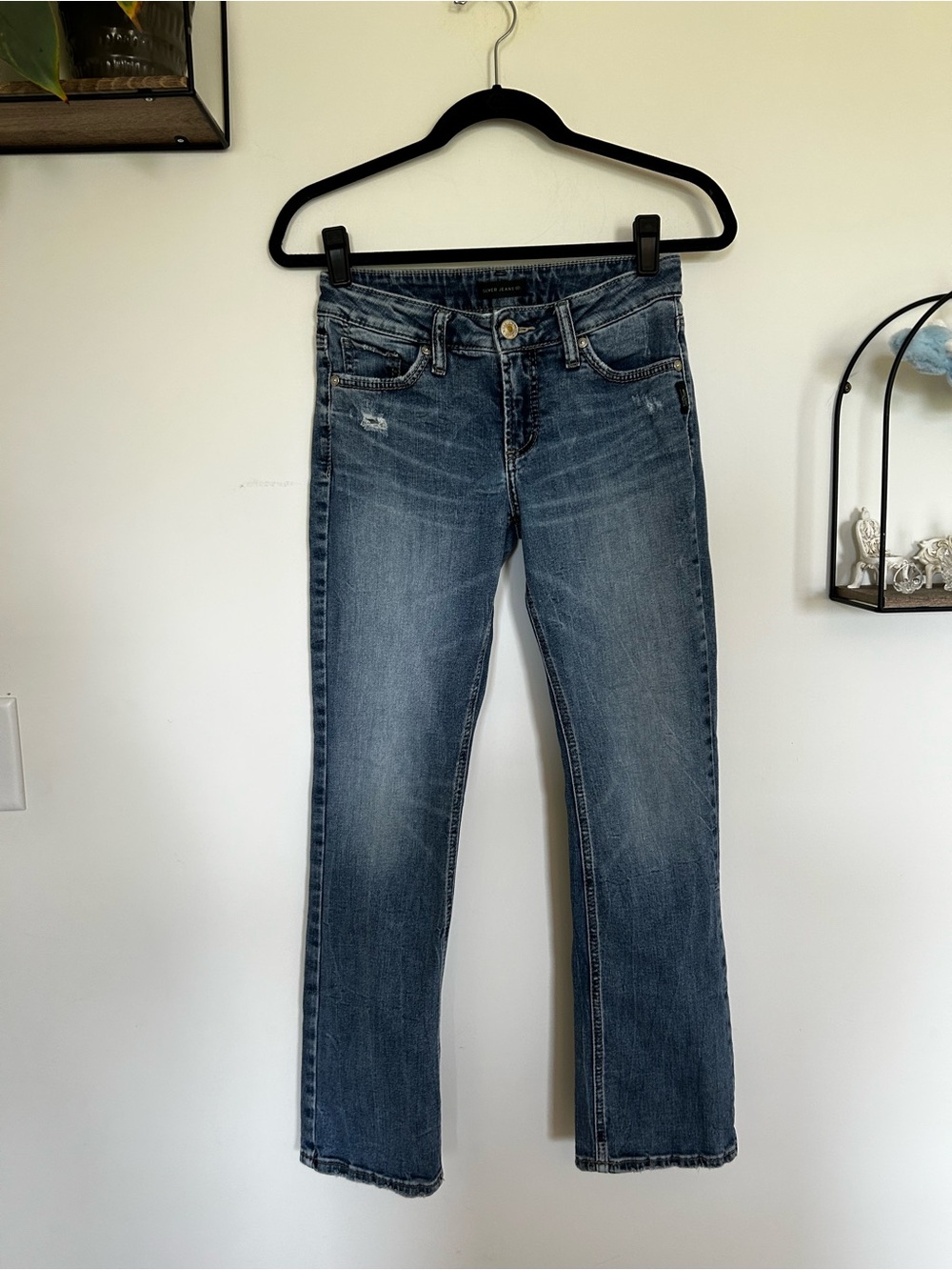 Silver Jeans Co Elyse Slim Bootcut Denim Blue Jeans Lightly Distressed Size 25